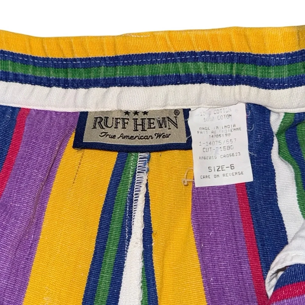 Vintage 80s Ruff Hewn High Rise Bold Rainbow Stripe Pleated Shorts Sz 6 Cotton